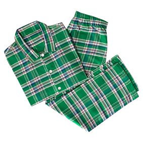 Fireside Plaid Flannel Pajama Set, Navy/Bright Green