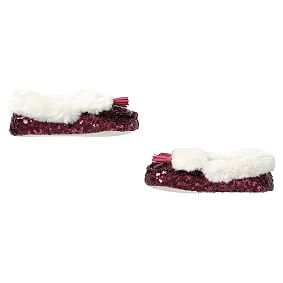 Berry Sequin Faux-Fur Moccasin Slippers