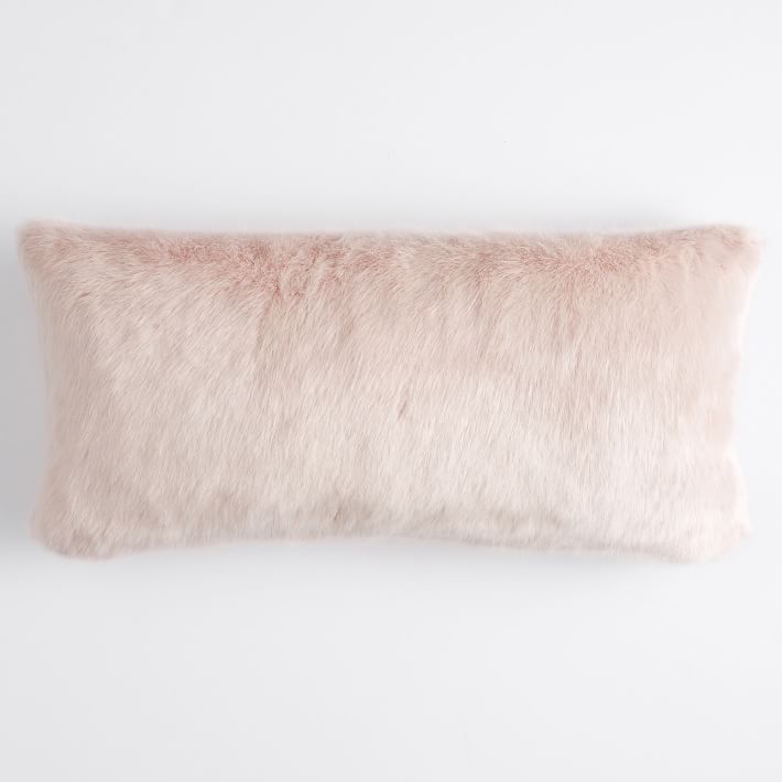 Blush Ice Faux-Fur Lumbar Pillow Cover