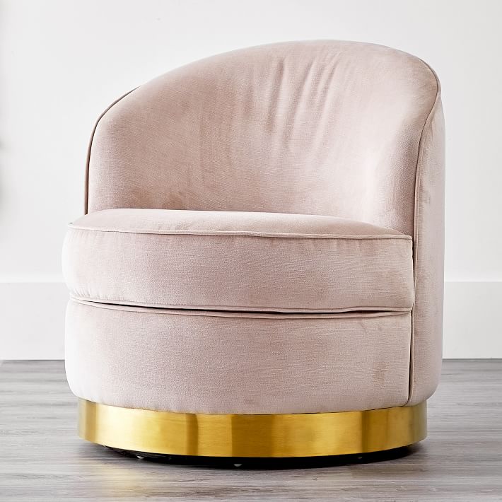 Lustre Velvet Blush Round Swivel Desk Chair