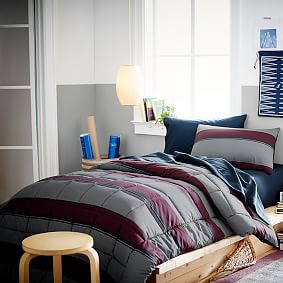 Landon Stripe Deluxe Comforter Set with Comforter, Sheet Set, Pillowcase, Mattress Pad, Pillow Inserts + Blanket