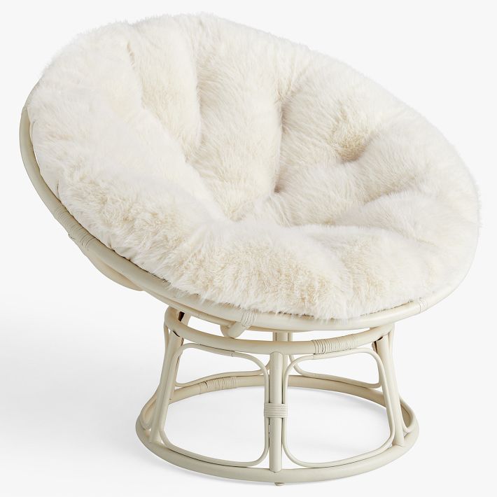Feathery Faux-Fur Ivory Papasan Chair
