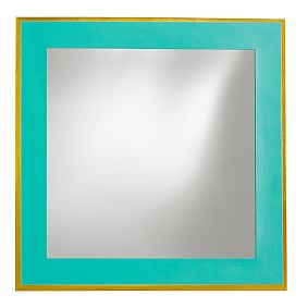 Paper Border Mirror, Aqua Blue With Gold Metallic Trim