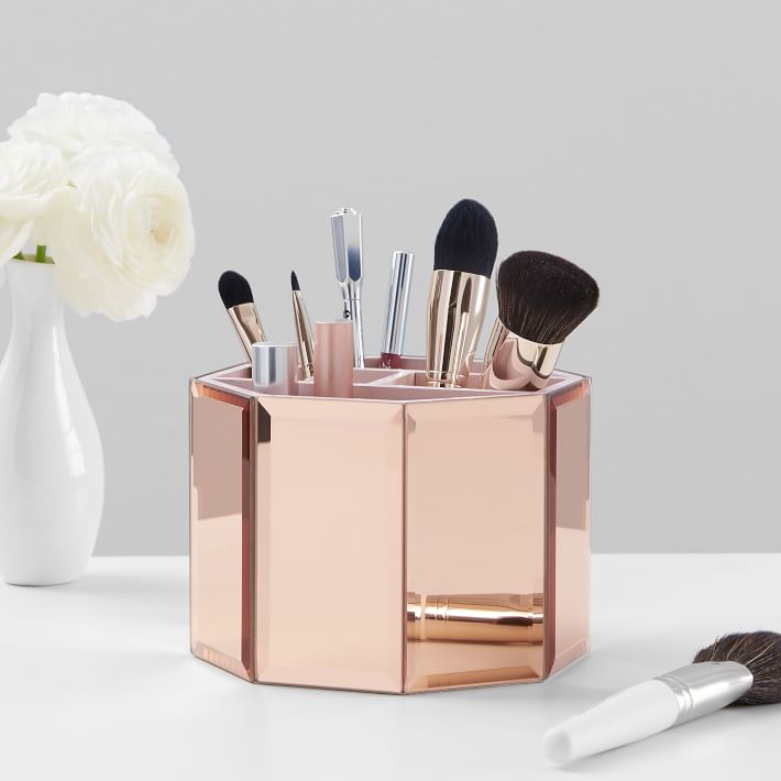 Mirrored Divided Beauty Organizer Cup