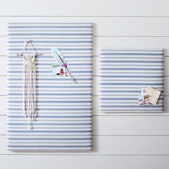 No Nails Dorm Pinboard, Blue Ticking Stripe Wall Organizers Pottery Barn Teen