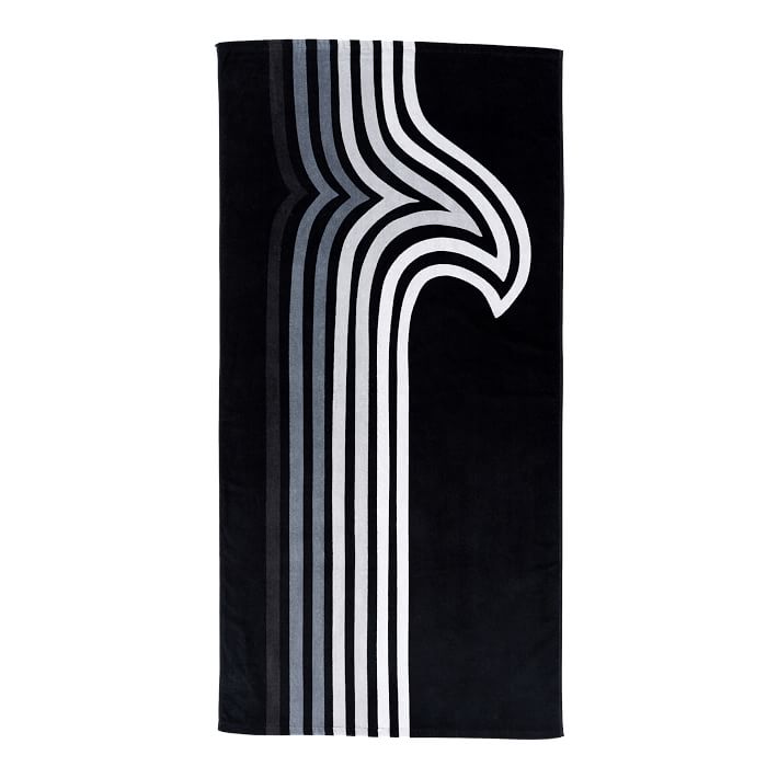Black Wave Stripe Beach Towel