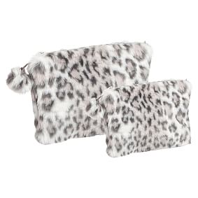 Faux Fur Gray Cheetah Beauty Pouches and Set