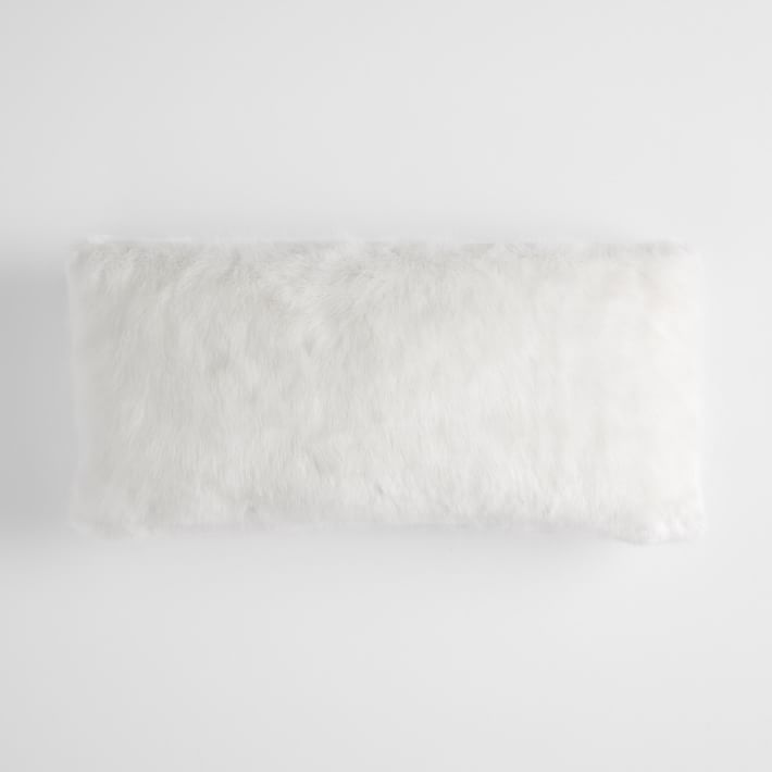 Ivory Ice Faux-Fur Lumbar Pillow Cover