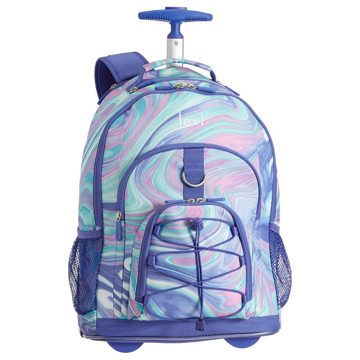 Gear-Up Pink/Purple Marble Rolling Backpack