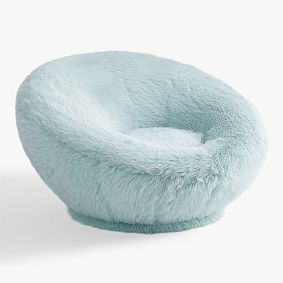 Feathery Faux Fur Porcelain Blue Groovy Swivel Chair