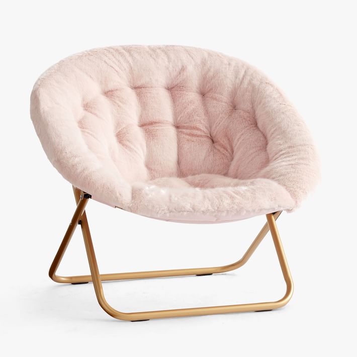 Iced Faux-Fur Blush with Gold Base Hang-A-Round Chair
