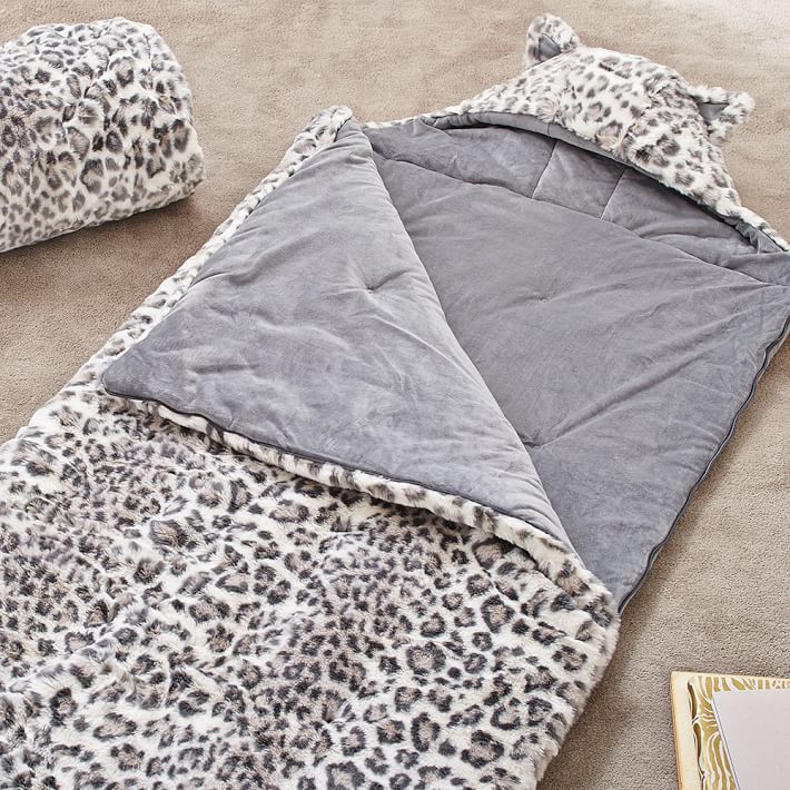 Faux Fur Sleeping Bag, Gray Cheetah