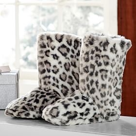 Faux Fur Bootie Slippers - Gray Cheetah | Pottery Barn Teen