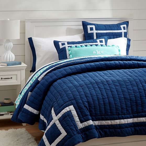 Royal Navy Emma Ribbon Trim Teen Quilt + Sham | Pottery Barn Teen