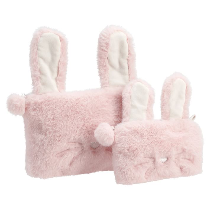 Faux-Fur Cozy Lux Peach Bunny Beauty Pouches