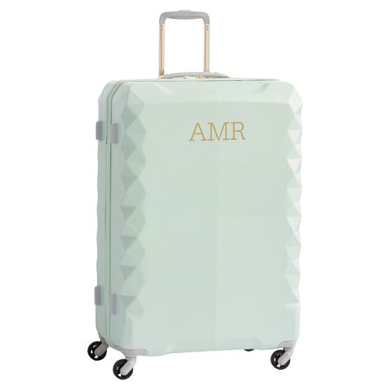 Luxe Hard Sided Mint Checked Spinner Teen Luggage Pottery Barn Teen 2712