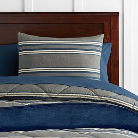 Eton Stripe Deluxe Comforter Set w/ Comforter, Sheet Set, Pillowcase, Mattress Pad, Pillow Inserts + Blanket