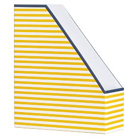 Printed Paper Desk Accessories Set, Yellow Stripe With Navy Trim