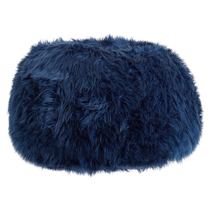 Himalayan Faux Fur Navy Bean Bag Chair Slipcover, Large
