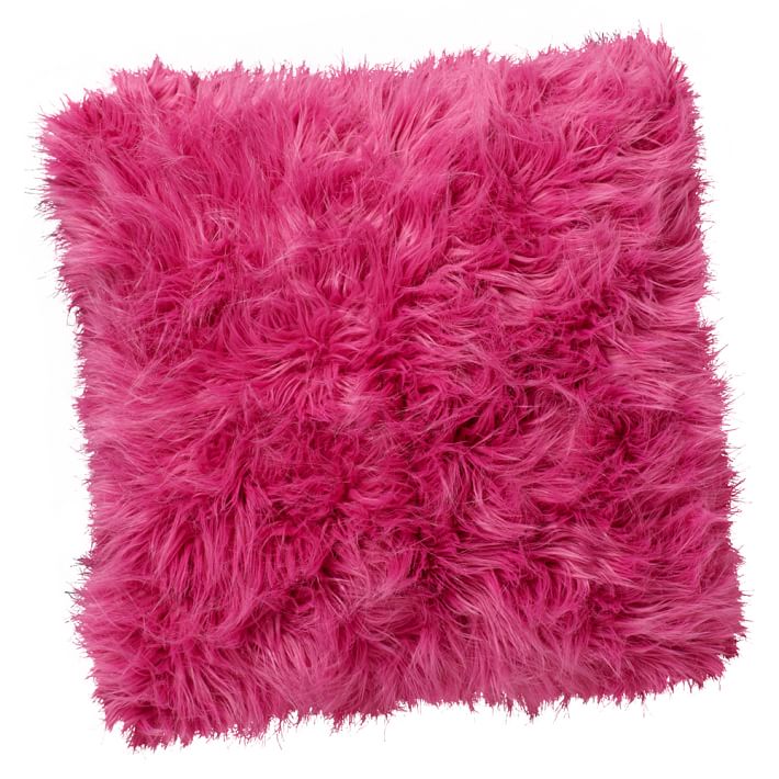 Fur-Rific Faux Fur Pillow Cover, 18x18, Bright Pink