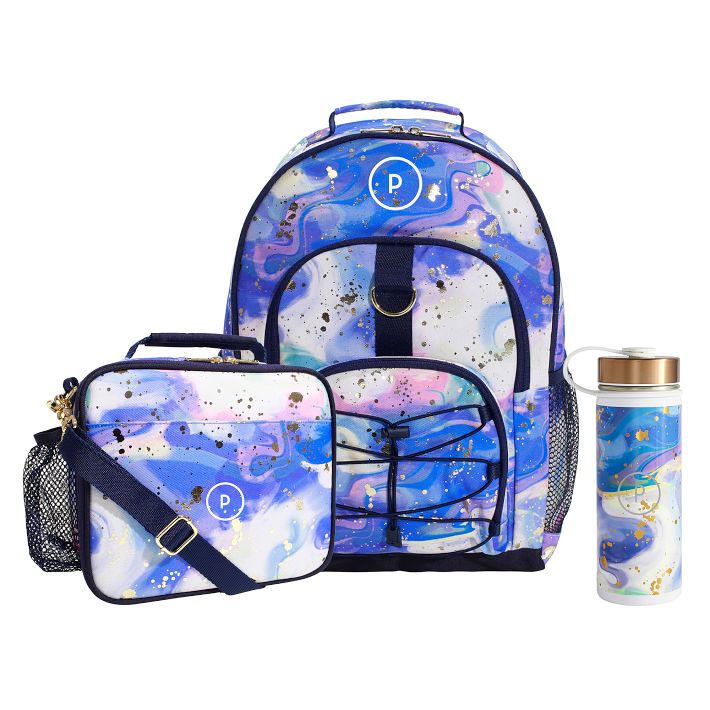Color Flow Gold Metallic Deep Blue Multi Backpack and Coldpack Lunch Box, Set of 3