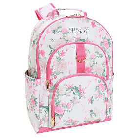 LoveShackFancy Pink Floral Ribbon Backpack and Slim Water Bottle Bundle