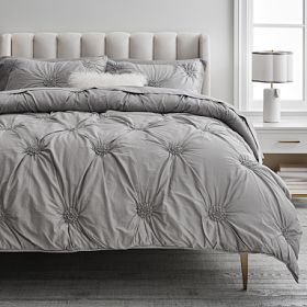 Pottery Barn Ruched Rosette Duvet Cover, Twin, Light orders Gray