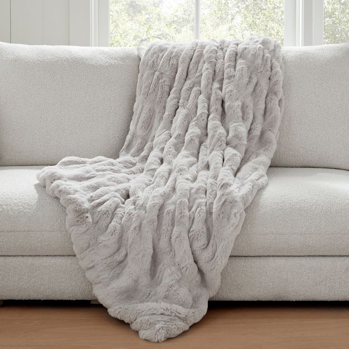 Pottery barn ruched faux fur throw sale