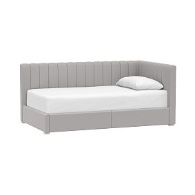 Avalon Upholstered Corner Storage Bed, Twin, Lustre Velvet Light Gray