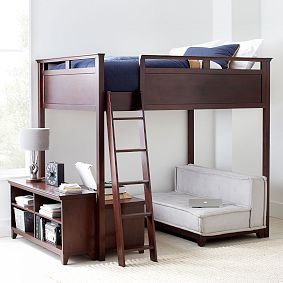 Hampton Full Loft Bed with Cushy Loveseat, Media &amp; Bookcase Set