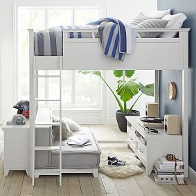 Hampton Full Loft Bed with Cushy Loveseat, Media &amp; Bookcase Set