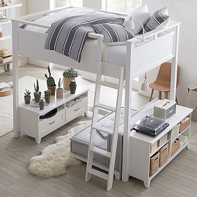 Hampton Full Loft Bed with Cushy Loveseat, Media &amp; Bookcase Set