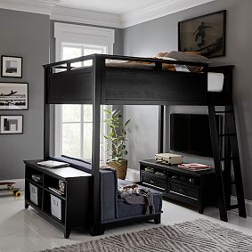 Hampton Full Loft Bed with Cushy Loveseat, Media &amp; Bookcase Set