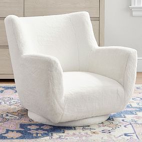 Faux Fur Ivory Lennon Low Swivel Chair