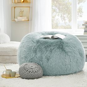 Feathery Faux Fur Porcelain Blue Bean Bag Chair | Pottery Barn Teen