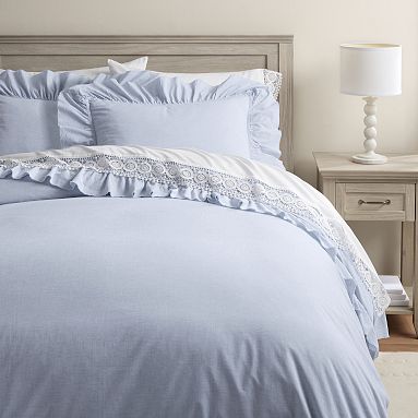 Cheapest Pottery Barn White Ruffled King / Cal King Duvet Cover 100% Cotton