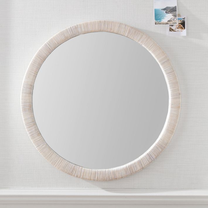 Whitewash Coastal Rattan Round Mirror (30&quot;)