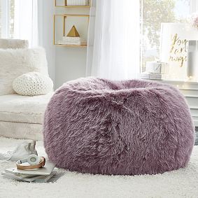 Feathery Faux Fur Fig Bean Bag Chair Slipcover Only