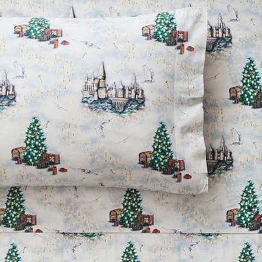 Harry Potter Hogwarts Christmas Percale Sheet Set Pottery Barn Teen