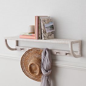 Whitewash Coastal Rattan Shelf