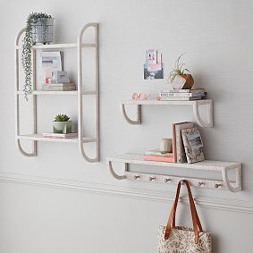 Whitewash Coastal Rattan Shelf