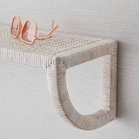 Whitewash Coastal Rattan Shelf