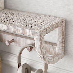 Whitewash Coastal Rattan Shelf