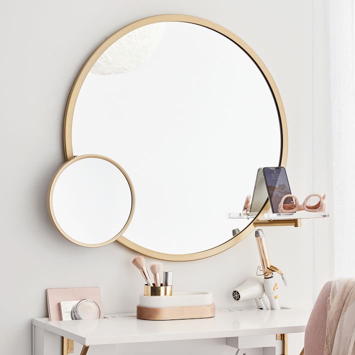 Functional Metal Framed Round Mirror