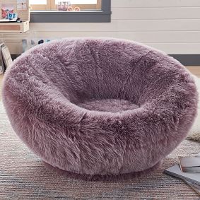 Feathery Faux Fur Fig Groovy Swivel Chair