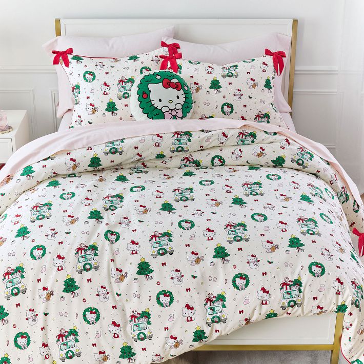 New Pottery Barn Teen Hello Kitty Full Flannel Christmas Sheet Set Sold selling Out!