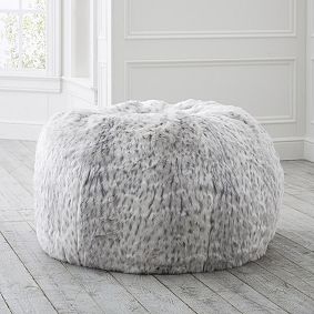 Gray Leopard Faux Fur Bean Bag Chair