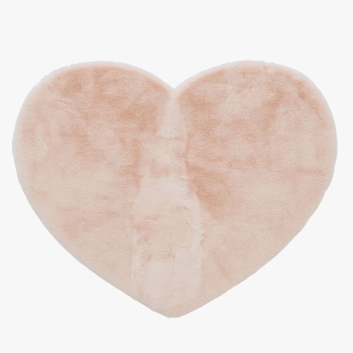 Washable Bunny Faux-Fur Heart Shaped Rug