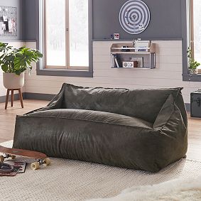 View of Textured Faux Suede Charcoal Double Modern Lounger | Pottery Barn Teen