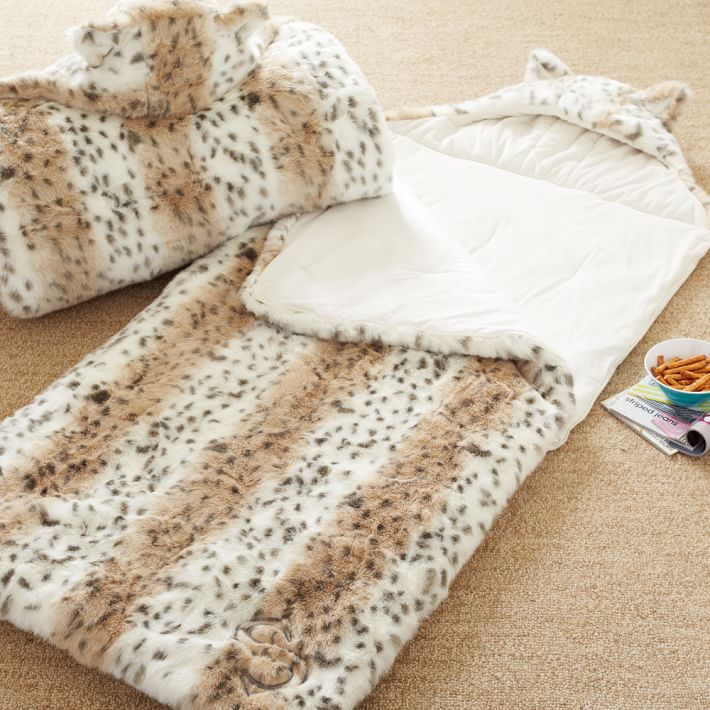 Faux Fur Sleeping Bag - Snow Leopard